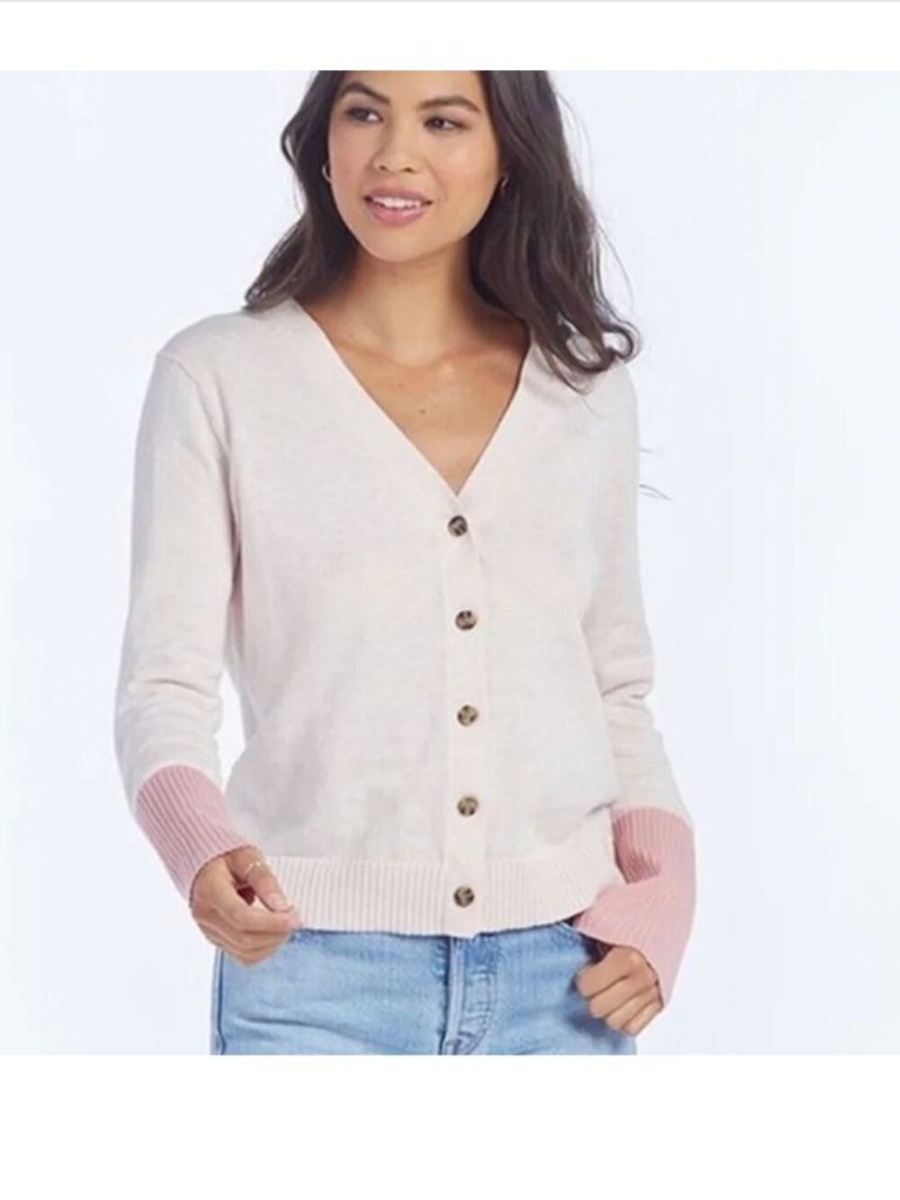 Summersalt Cashmere-Cotton Pink Colorblock Cardigan - Size XS